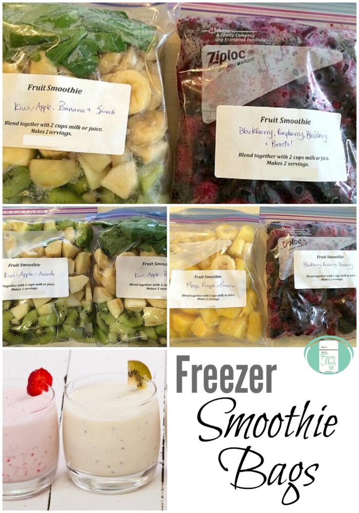 These freezer smoothie bags can be made in all kinds of delicious fruit and vegetable combinations.