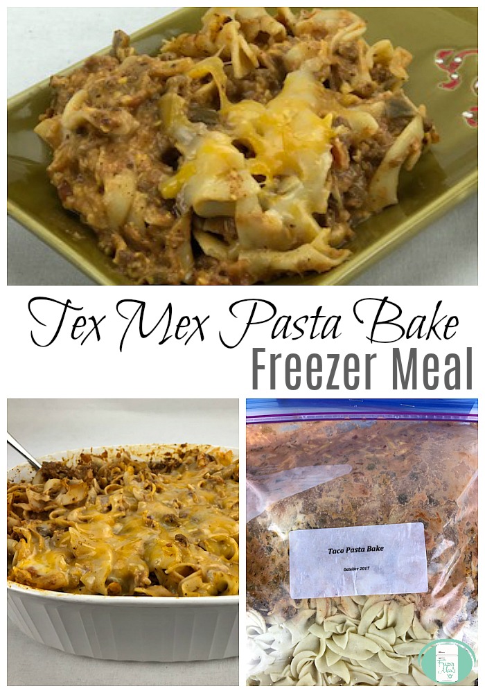 Tex Mex Pasta Bake Freezer Meal - a new family favourite! #freezermeals #freezercooking #freezermeals101