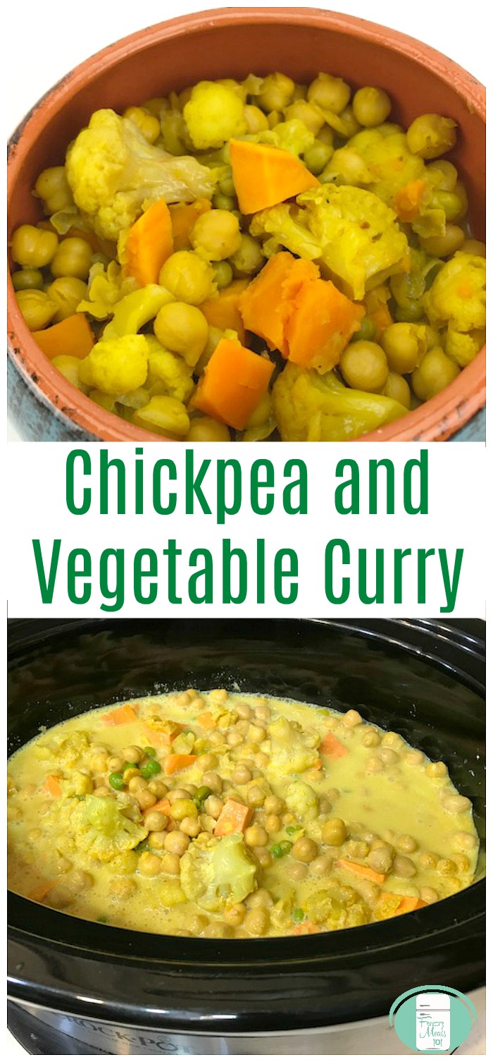 Chickpea and Vegetable Curry vegetarian freezer meal #freezermeals101 #freezercooking #vegetarian #crockpot #slowcooker #curry