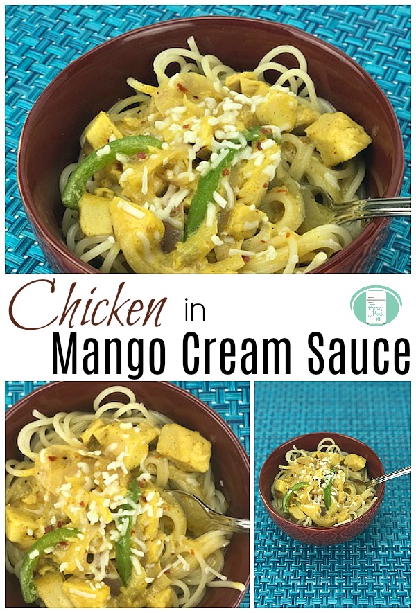 Chicken in a Mango Cream Sauce on pasta freezer meal - so amazing! #freezermeals101 #freezercooking #pastarecipes
