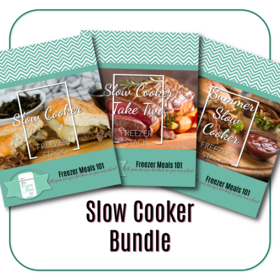 Three cover sheets for Slow Cooker Meal Plans with the text "Slow Cooker Bundle"