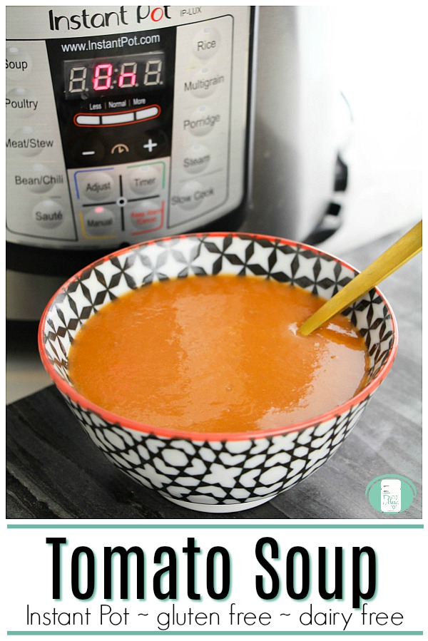 This Instant Pot Tomato Soup pairs perfectly with grilled cheese. #instantpotrecipes #freezermeals101 #tomatosoup #freezercooking #makeaheadmeals