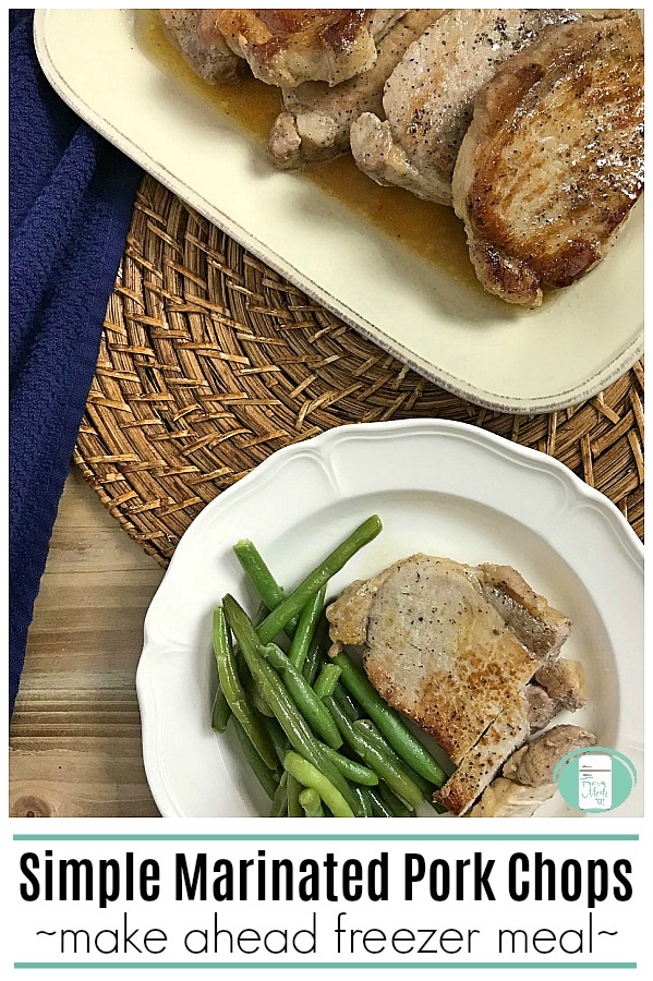 This easy Marinated Pork Chops freezer meal makes weeknight dinners easy. #freezermeals101 #makeaheadmeals #freezercooking #porkchops #easyfamilyrecipes