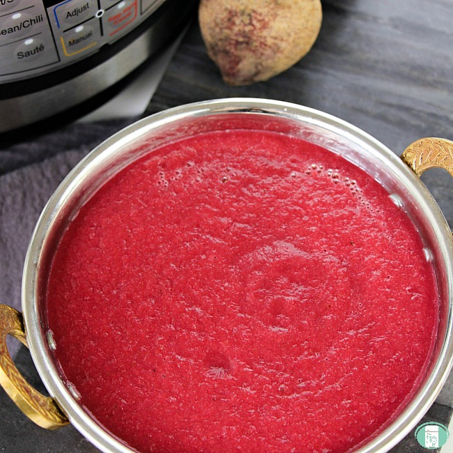 close up of this Borscht recipe in a bowl with Instant Pot
