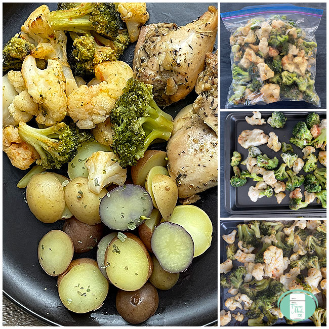 collage of photos of cauliflower and broccoli being cooked and served on plate