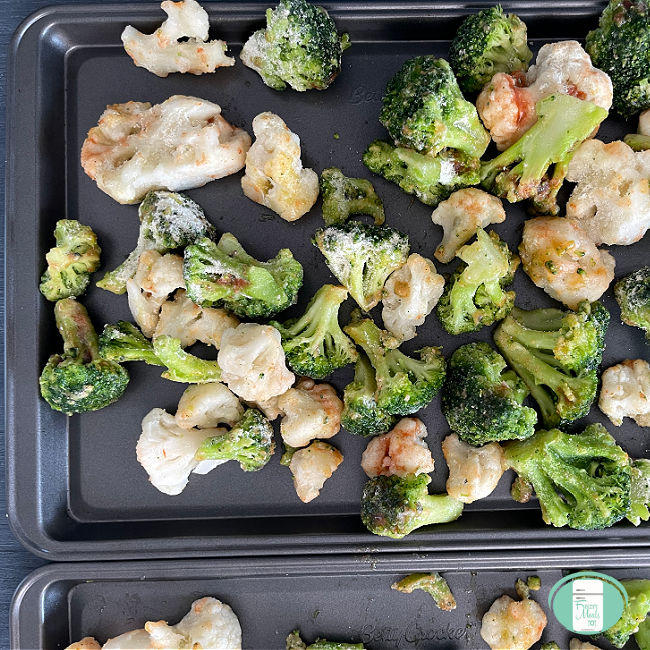 broccoli and cauliflower  cooked on baking sheets
