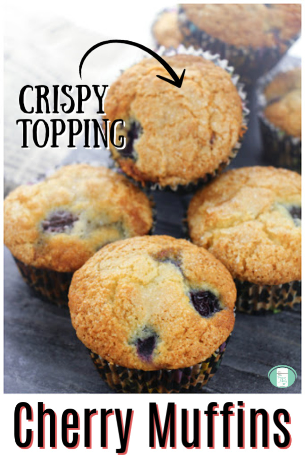 7 muffins with text that reads "Cherry Muffins crispy topping" #freezermeals101 #cherrymuffins 