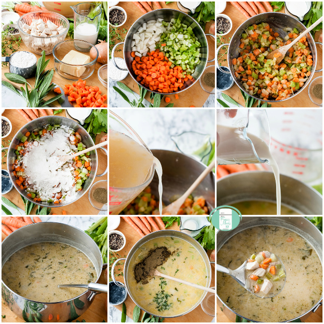 collage of how to make chunky cream of chicken soup