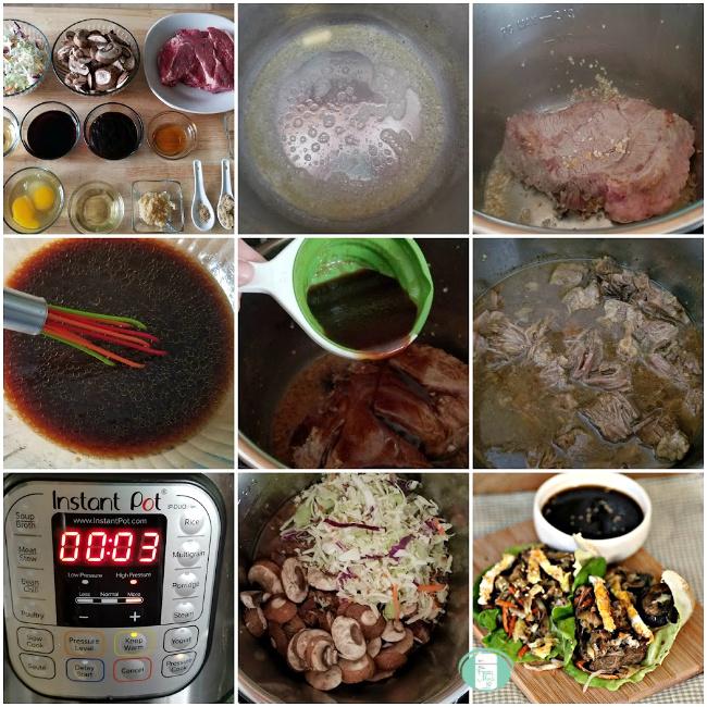 collage of ingredients and steps to make moo shu beef