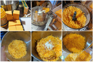 the process of shredding cheddar cheese using a food processor