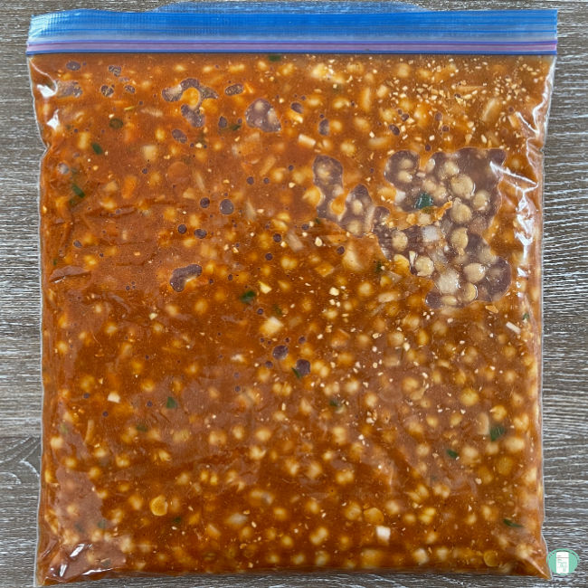 plastic bag with chickpea stew inside