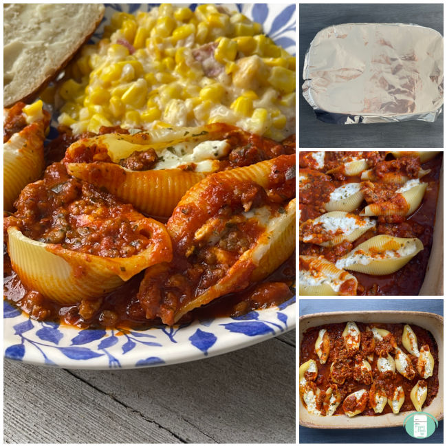 collage of photos of stuffed pasta shells