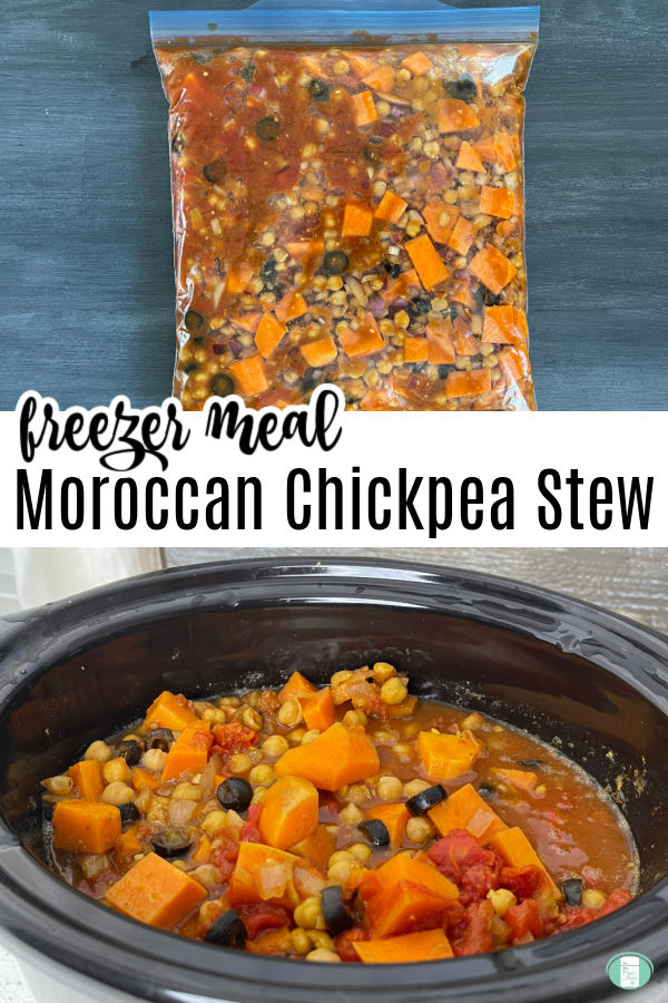 clear bag with stew in it and the stew cooking in crock pot