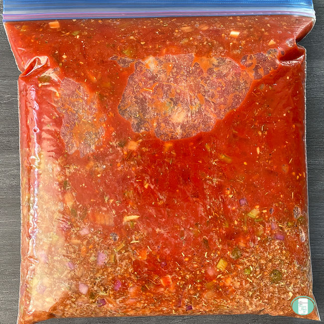bag filled with red sauce