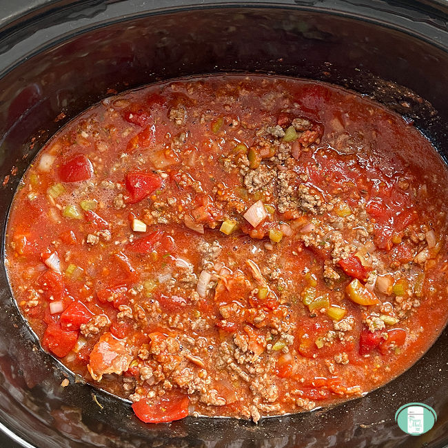 chunky red pasta sauce in a slow cooker