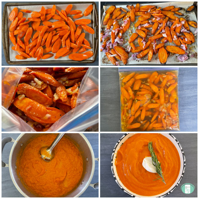 photos of carrot soup being made