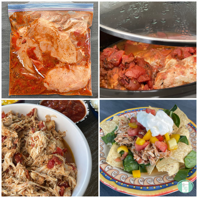 process of making shredded chicken taco meat in the slow cooker