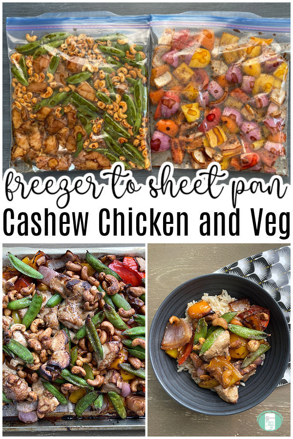 chicken and vegetables in a clear bag then on a baking sheet then in a bowl
