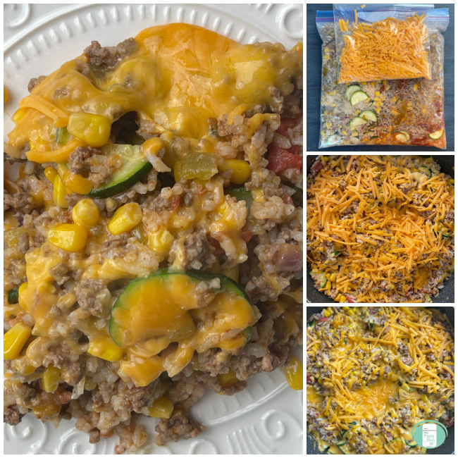 taco rice freezer meal in bag, then skillet, then on plate