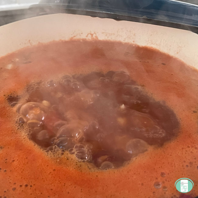 vegetable soup bubbling in a pot