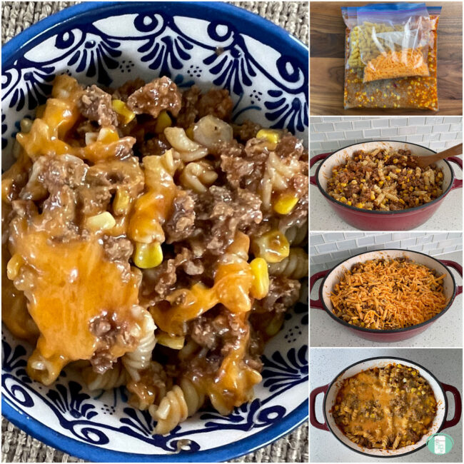 ground beef noodle bake topped with cheese