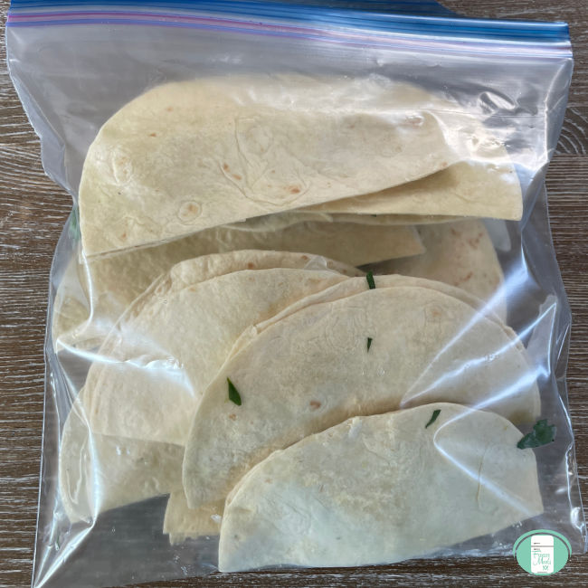 clear bag filled with flour tortilla quesadillas