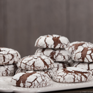 Easy Chocolate Crinkles with a cracked glaze served on a plate