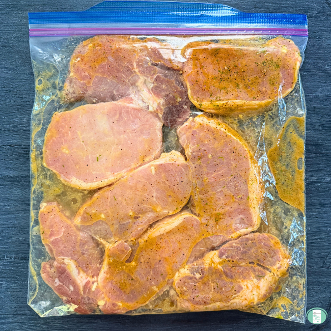 All of the ingredients for Chili Lime Pork Chops are in a freezer-quality bag. 