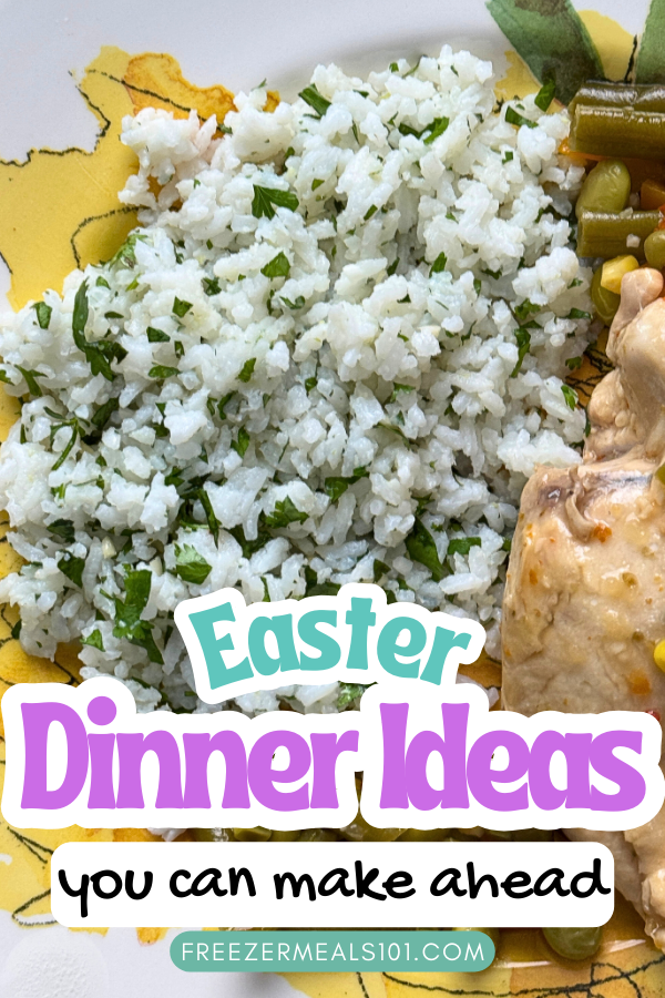 cilantro rice next to chicken and green beans