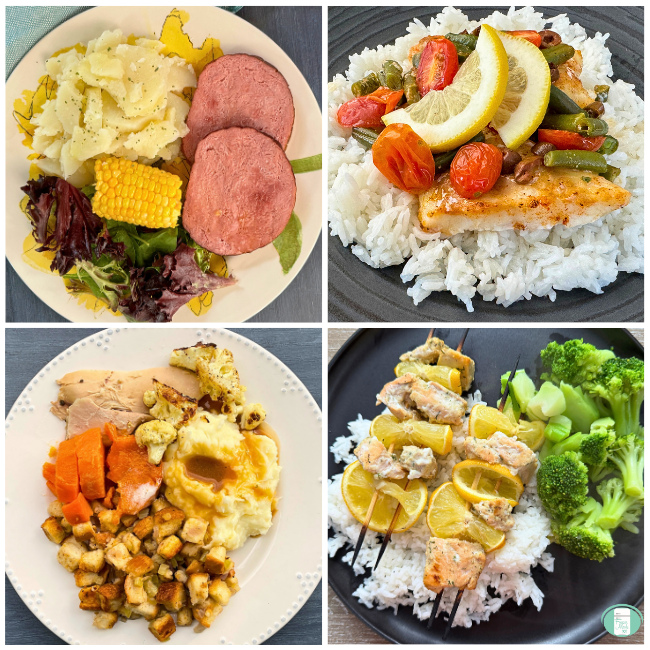 collage of plates of four meals