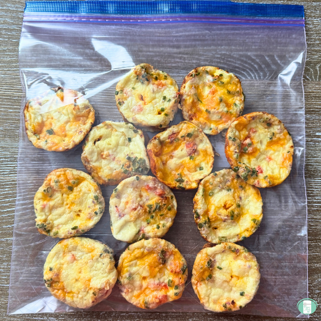 Cottage cheese egg bites in freezer bag.