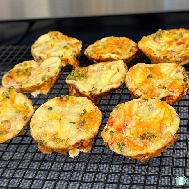 Cottage cheese egg bites on cooling rack. 
