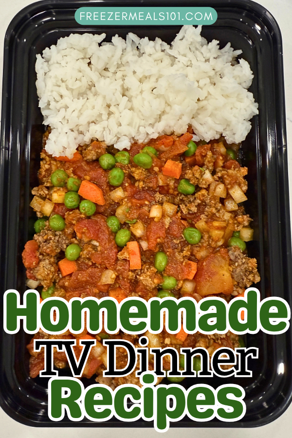 ground beef with peas and carrots in sauce in a container with white rice