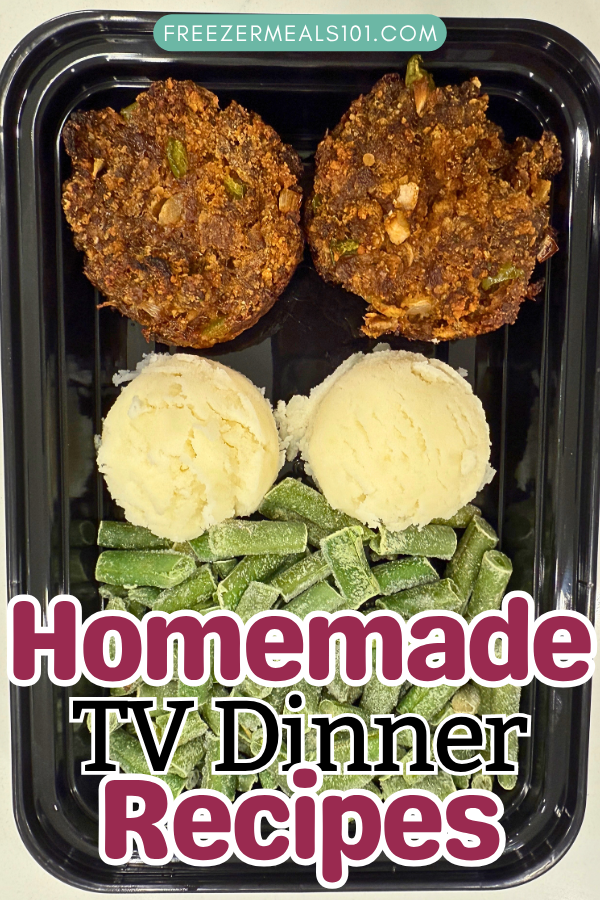 two meatloaf muffins, two scoops of mashed potatoes, and frozen green beans in a container