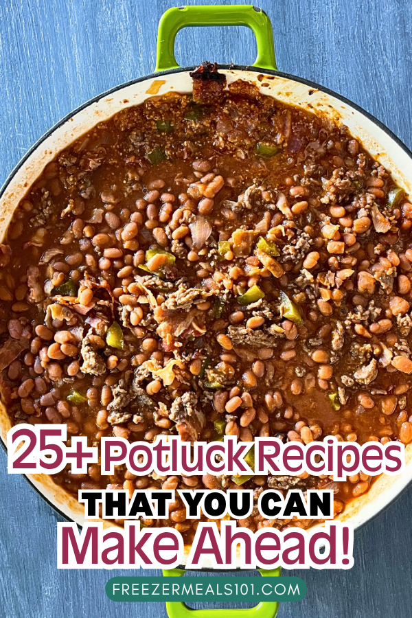 big pot of saucy baked beans, ground beef, and bacon