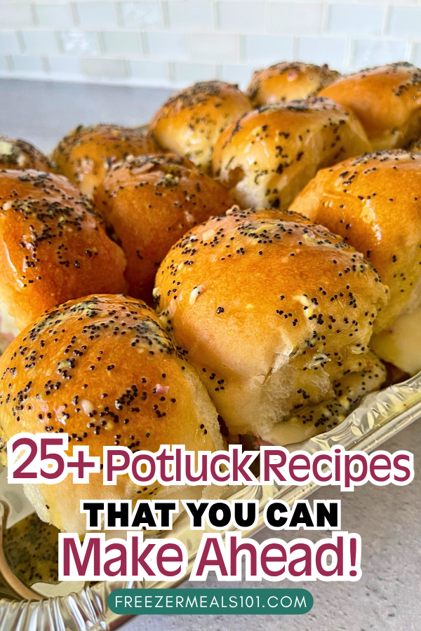 buns topped with melted butter and a poppyseed dressing in a foil tray