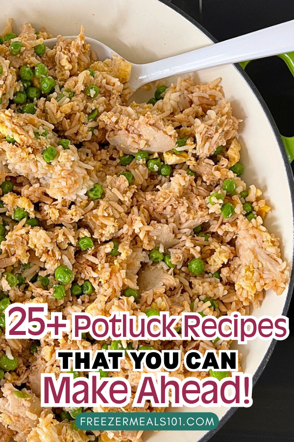 rice, chicken, fried egg, and peas being scooped with a big white spoon in a pot