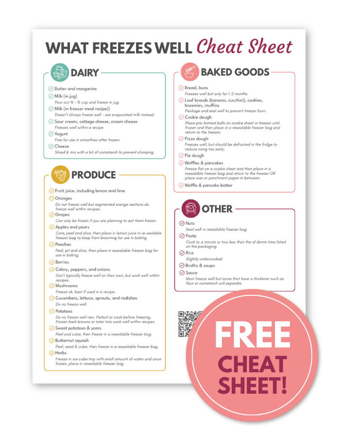 a sheet of text about what items freeze well