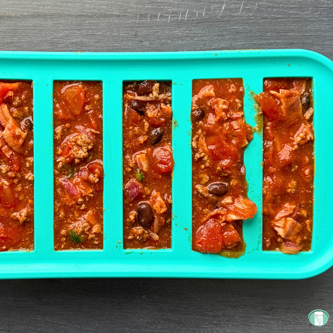 Low carb chili prepped in Souper Cubes, ready to go into the freezer