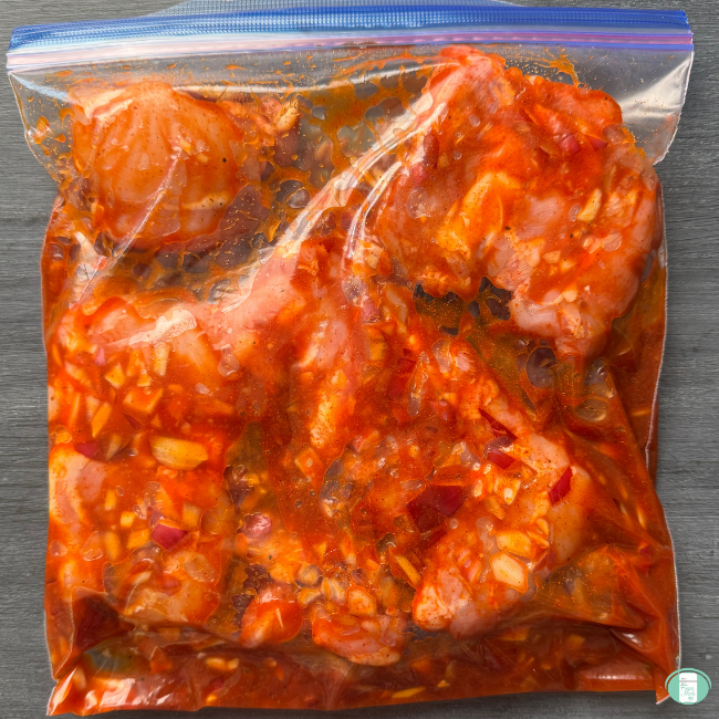 Make ahead spicy BBQ chicken in a large ziploc bag ready to go in the freezer
